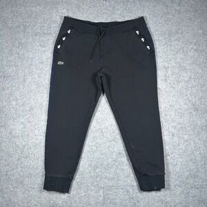 Lacoste Sweatpants Mens XL Black Navy Blue Side Stripe Logo Joggers Loungewear